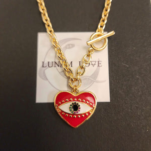 Red Heart Evil Eye Necklace